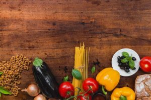 Ingredients for food, spagetti, tomatoes, pepers